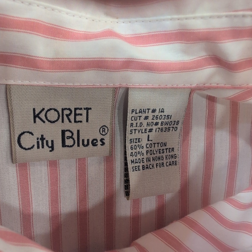 Koret City Blues Women's Large Striped Floral Embroidered Button Down Shirt Pink - Picture 4 of 6